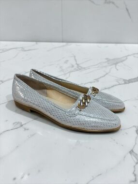 Amalfi by Rangoni Silver Loafers with Chain Accent